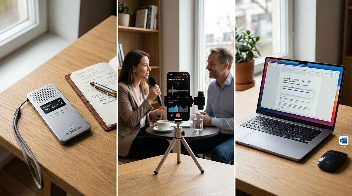 Comparatif technologique entre dictaphone IA physique et enregistreur smartphone pour transcription texte Word