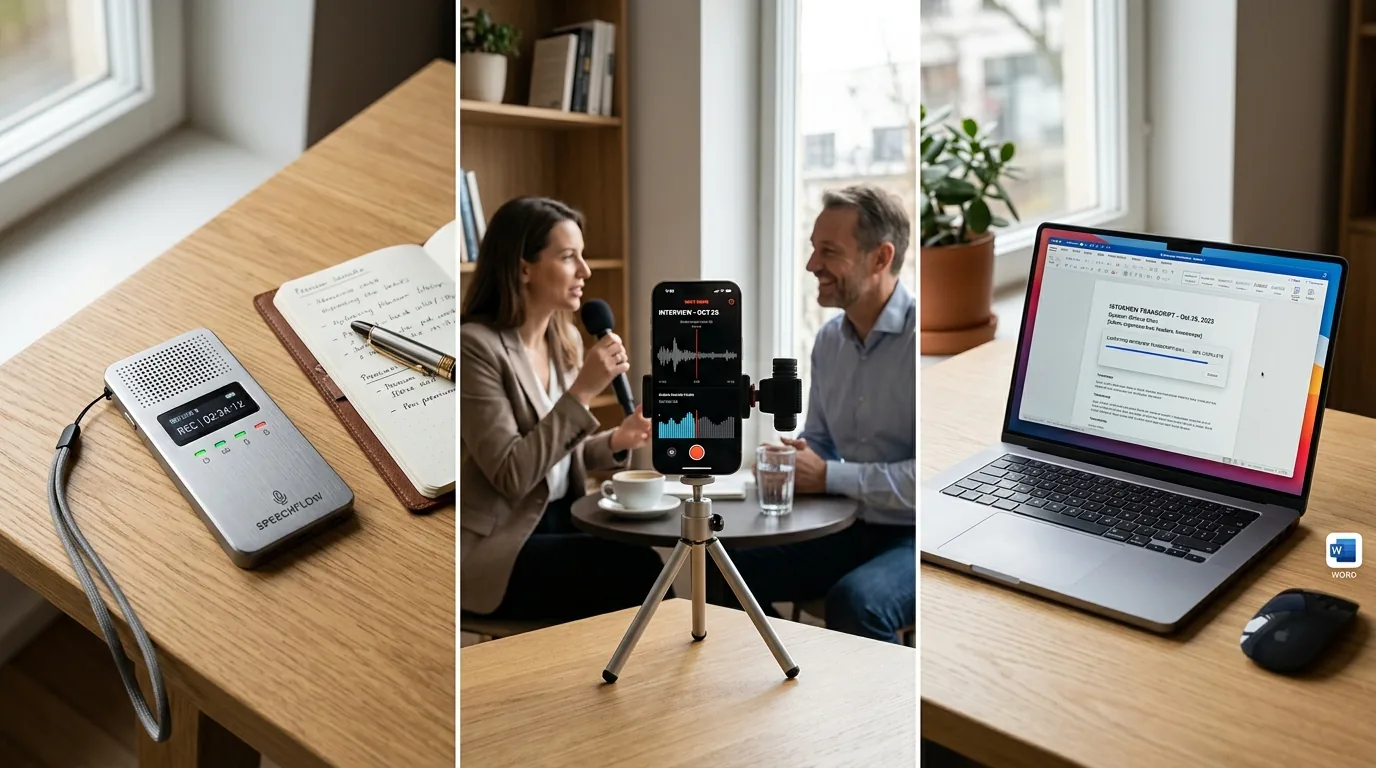 Comparatif technologique entre dictaphone IA physique et enregistreur smartphone pour transcription texte Word