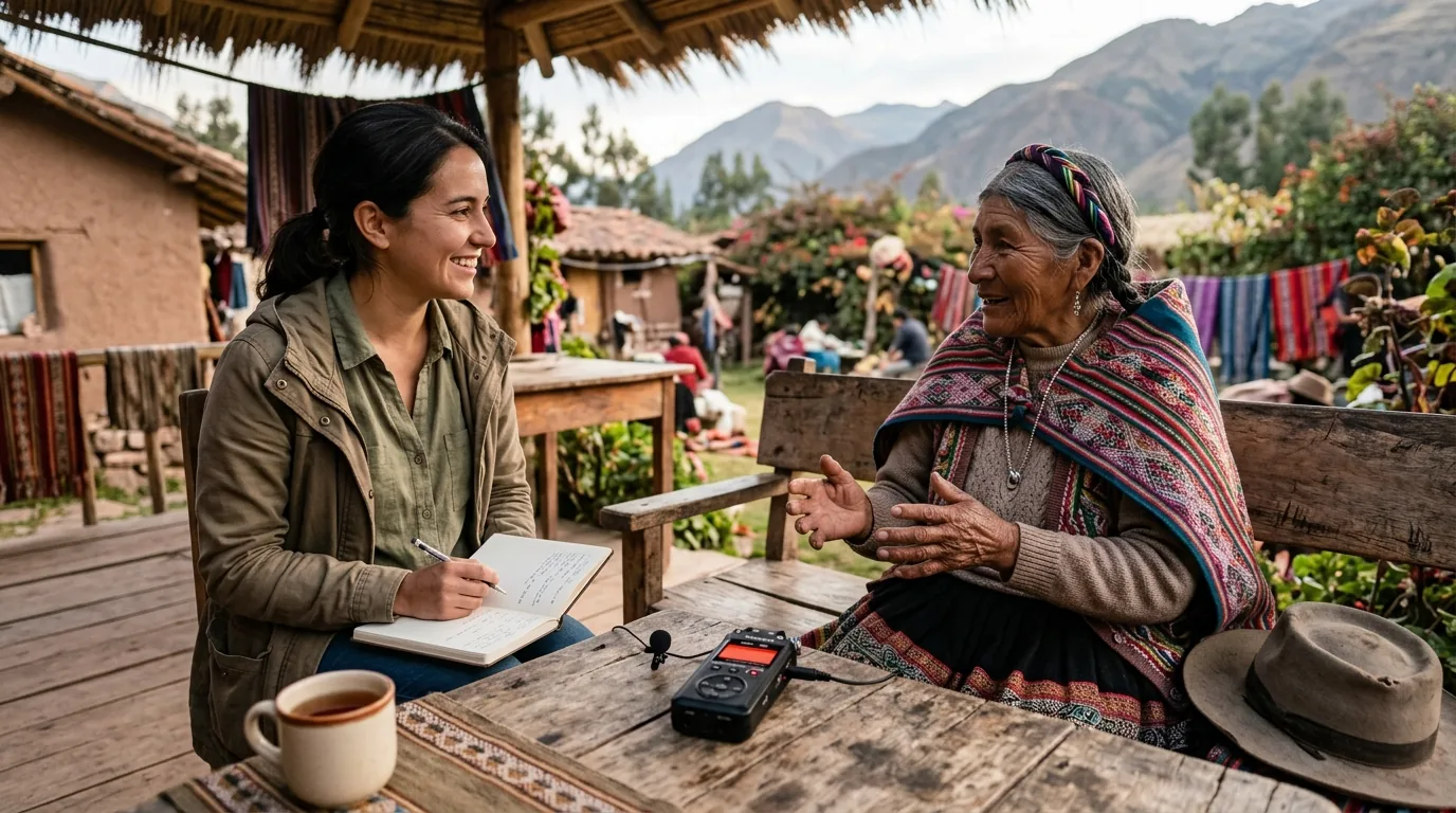 Enquête qualitative d'anthropologie sur le terrain avec enregistreur audio