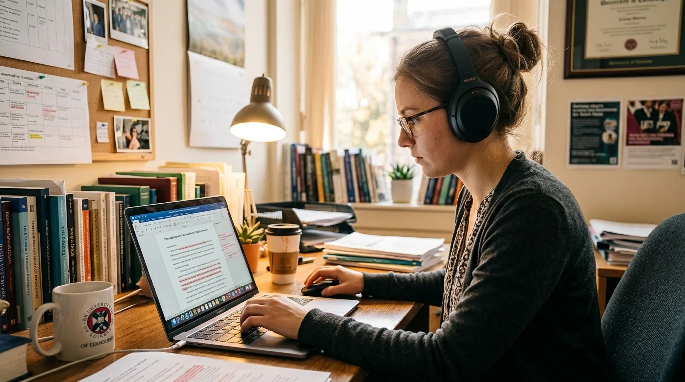 Relecture humaine professionnelle d'entretiens universitaires avec casque audio
