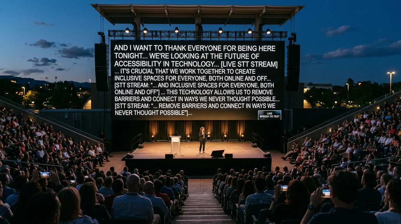 Streaming de transcription automatique en direct sur écran géant d'amphithéâtre