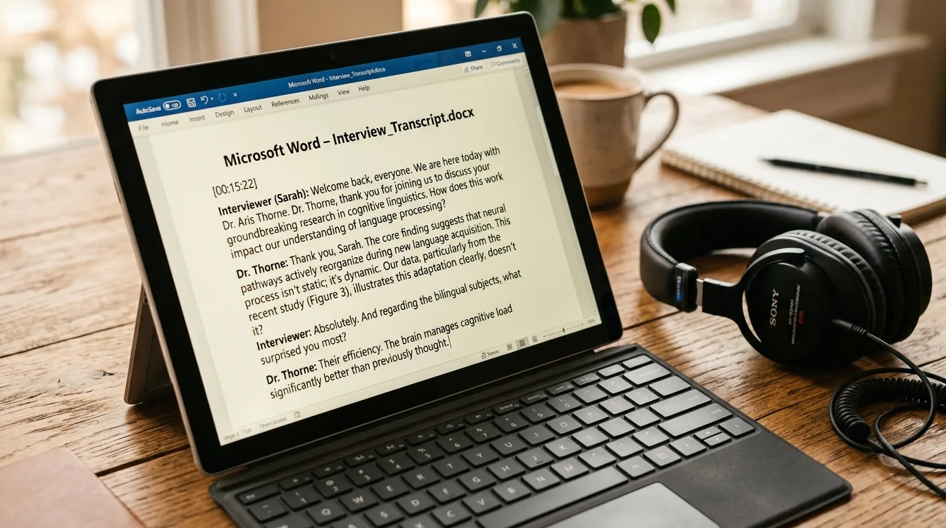 Exportation d'une transcription audio au format Microsoft Word docx
