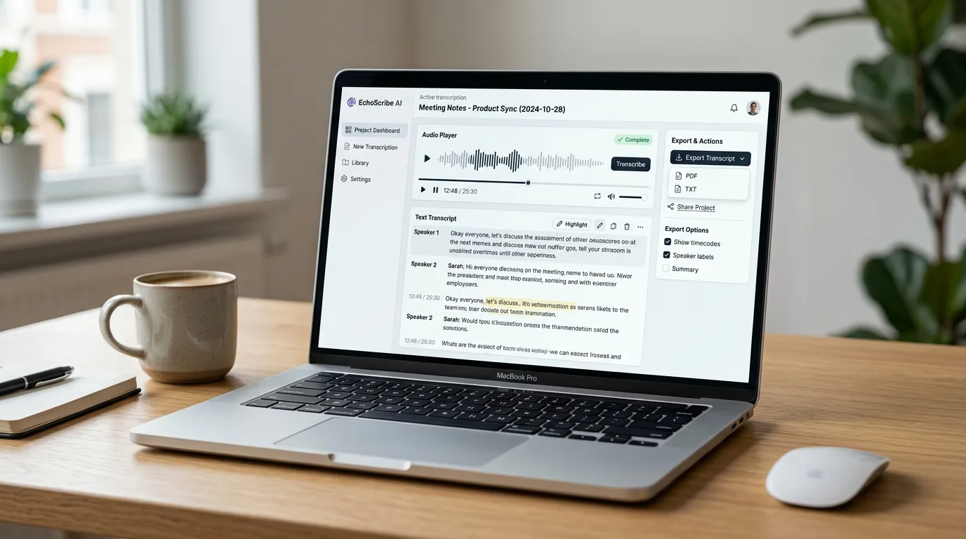 Interface de logiciel de transcription audio en texte par intelligence artificielle