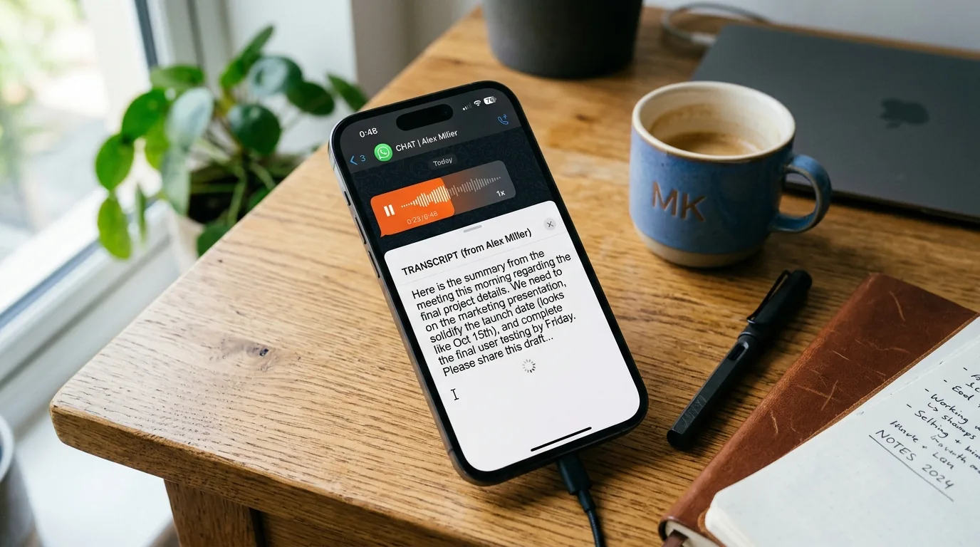 Transcription d'un message vocal WhatsApp ou note vocale smartphone en document texte